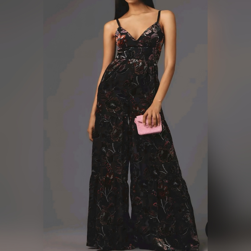 Anthropologie HUTCH Tiered Velvet Jumpsuit size 8